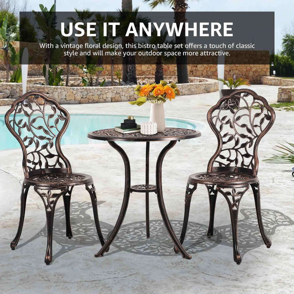 3-Piece Cast Aluminum Bistro Set with Umbrella Hole A848094