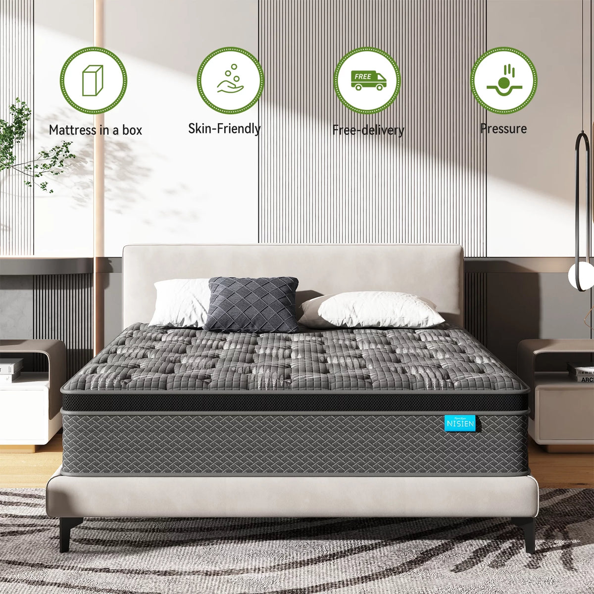 Black 10 inch Queen Gel Memory Foam Hybrid Mattress X458