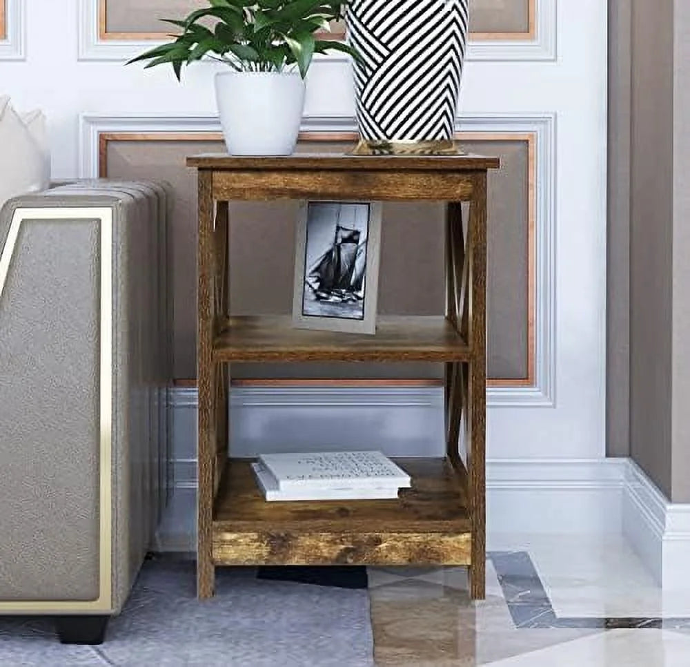 Modern Farmhouse Wood End Table with 3-Tier R638