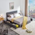 Queen Size Grey Upholstered Platform Bed Frame with 4 Storage Drawers V7795