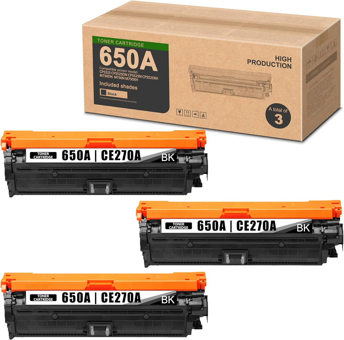 3-Black Remanufactured Toner Cartridge for HP CP5525 Printer Y1042